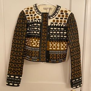NWT ALICE + OLIVIA JACKET CHAYA STUDDED LEATHER COLOR BLOCK